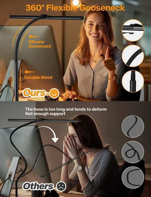 Alt view image 4 of 7 - ACNCTOP LED Desk Lamp for Office Home - Eye-Caring Architect Task Lamp 25 Lighting Modes Adjustable Flexible Gooseneck Clamp Light for Workbench Drafting Reading Study (Black)