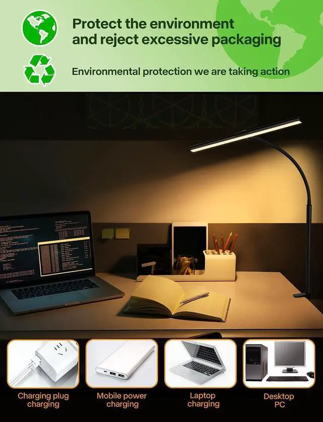 Alt view image 5 of 7 - ACNCTOP LED Desk Lamp for Office Home - Eye-Caring Architect Task Lamp 25 Lighting Modes Adjustable Flexible Gooseneck Clamp Light for Workbench Drafting Reading Study (Black)