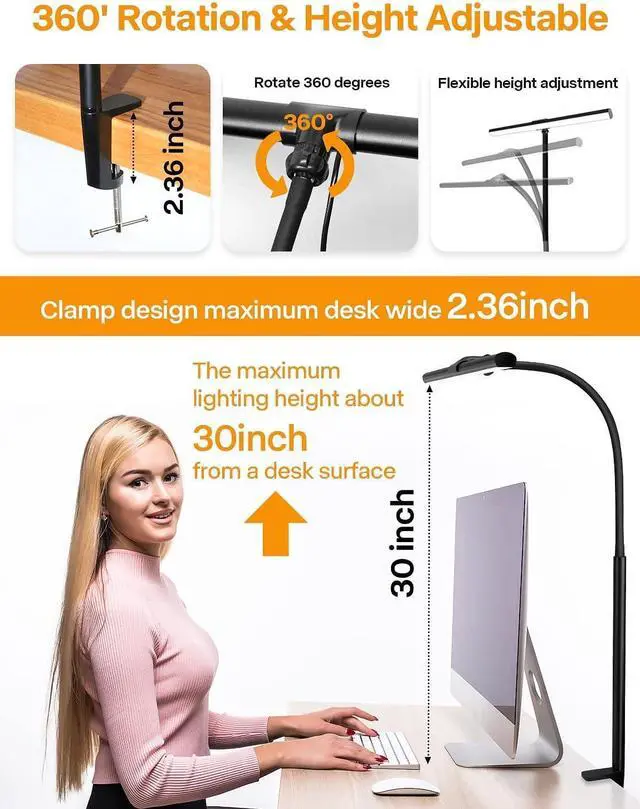 Alt view image 7 of 7 - ACNCTOP LED Desk Lamp for Office Home - Eye-Caring Architect Task Lamp 25 Lighting Modes Adjustable Flexible Gooseneck Clamp Light for Workbench Drafting Reading Study (Black)
