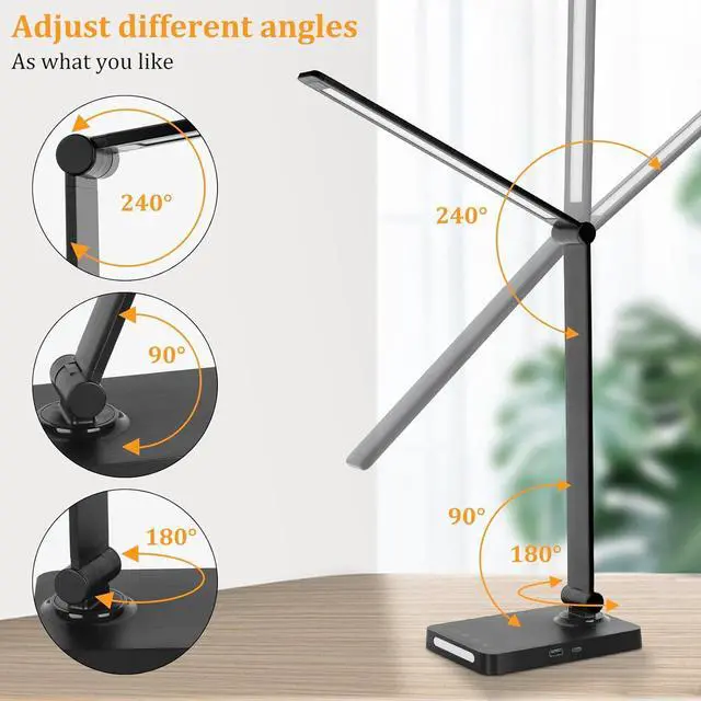Alt view image 5 of 5 - Dott Arts LED Desk Lamp with USB Ports,Touch Desk Lamps for Home Office with 5 Color Modes,3 Brightness Desk Light with Small Night Light,Reading Lamp Table LED Lamp for Bedroom Bedsid Study Black