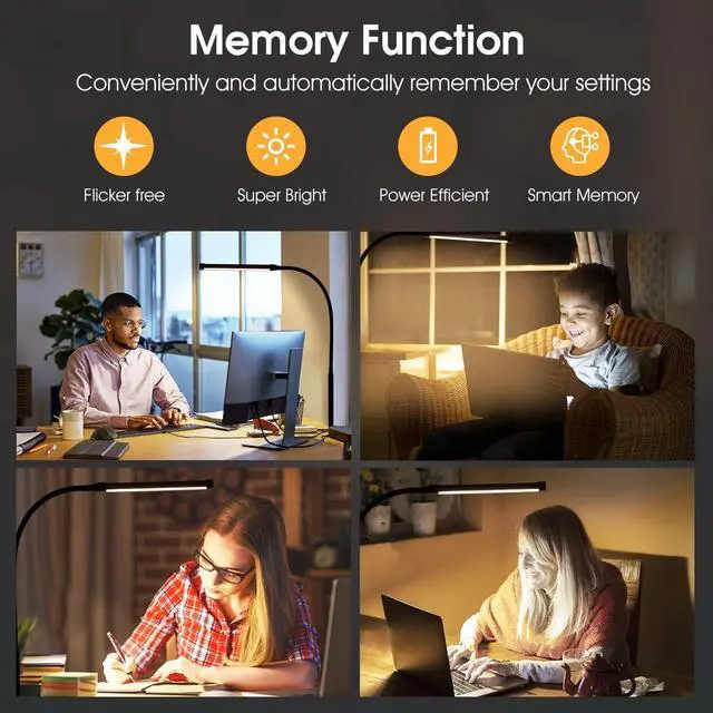 Alt view image 6 of 7 - LED Desk lamp with Clamp, Eye-Caring Clip on Lights for Home Office, 3 Modes 10 Brightness, Long Flexible Gooseneck,Metal, Swing Arm Architect Task Table Lamps with USB Adapter, Black