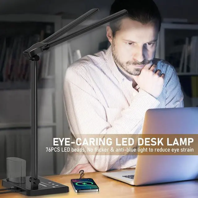 Alt view image 6 of 7 - Dimmable LED Desk Lamp with USB Charging Port, 50 Lighting Modes Dual Swing Arm Architect Table Lamp Light Desk Lamp for Home Office Dorm Piano Nail