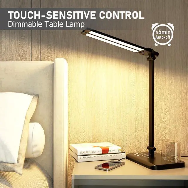 Alt view image 7 of 7 - Dimmable LED Desk Lamp with USB Charging Port, 50 Lighting Modes Dual Swing Arm Architect Table Lamp Light Desk Lamp for Home Office Dorm Piano Nail