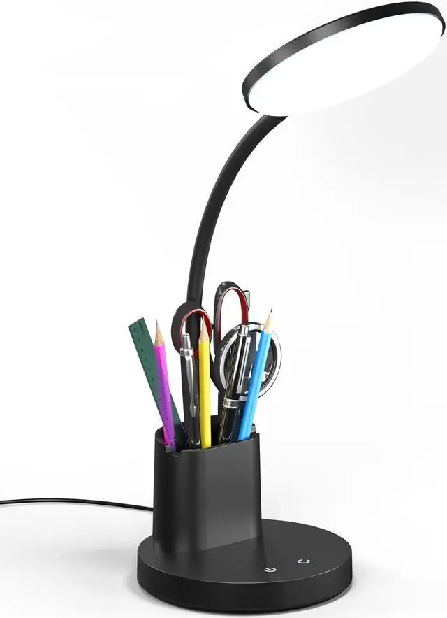 Main image of Desk Lamp, LED Desk Lamp for Home Office, Touch Table Lamp with 3 Color Modes 360° Adjustable Arm, Dimmable Desk Light with Pen Phone Holder, Black