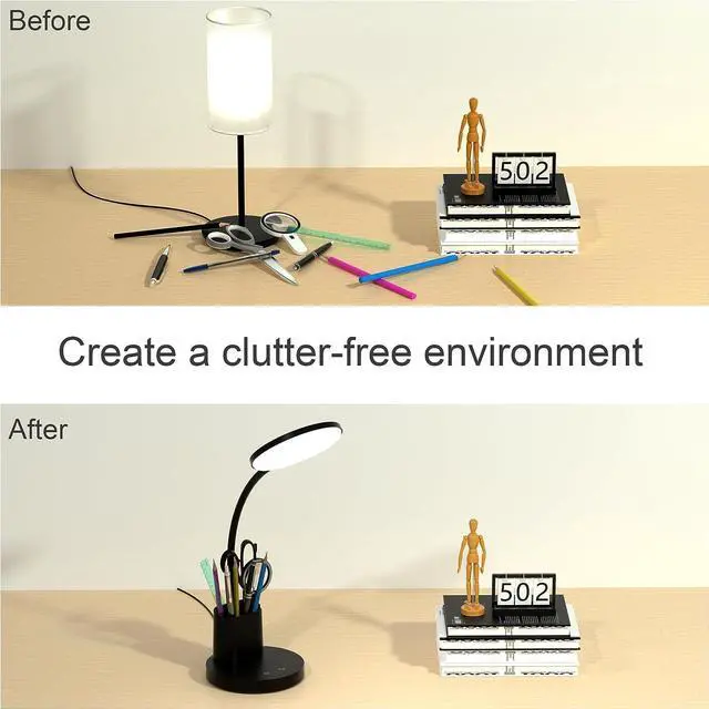 Alt view image 5 of 7 - Desk Lamp, LED Desk Lamp for Home Office, Touch Table Lamp with 3 Color Modes 360° Adjustable Arm, Dimmable Desk Light with Pen Phone Holder, Black