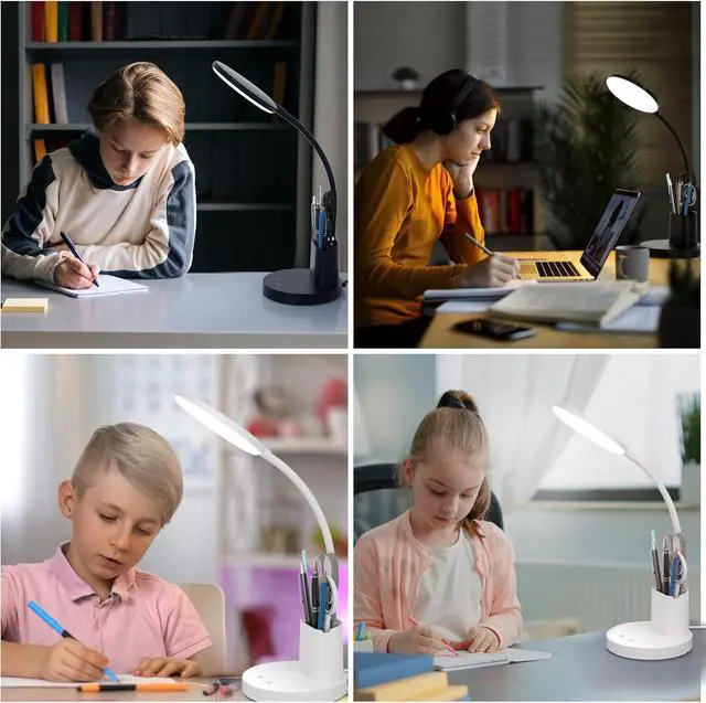 Alt view image 6 of 7 - Desk Lamp, LED Desk Lamp for Home Office, Touch Table Lamp with 3 Color Modes 360° Adjustable Arm, Dimmable Desk Light with Pen Phone Holder, Black
