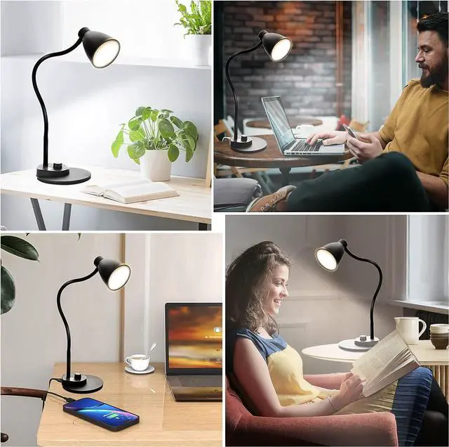 Alt view image 4 of 6 - BOHON LED Desk Lamp with USB Charging Port 3 Color Modes Dimmable Reading Light Intelligent Induction Auto Dimming Task Lamp Flexible Gooseneck Table Lamp for Bedside Office, AC Adapter Include