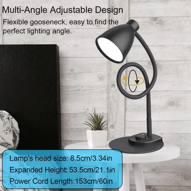 Alt view image 5 of 6 - BOHON LED Desk Lamp with USB Charging Port 3 Color Modes Dimmable Reading Light Intelligent Induction Auto Dimming Task Lamp Flexible Gooseneck Table Lamp for Bedside Office, AC Adapter Include