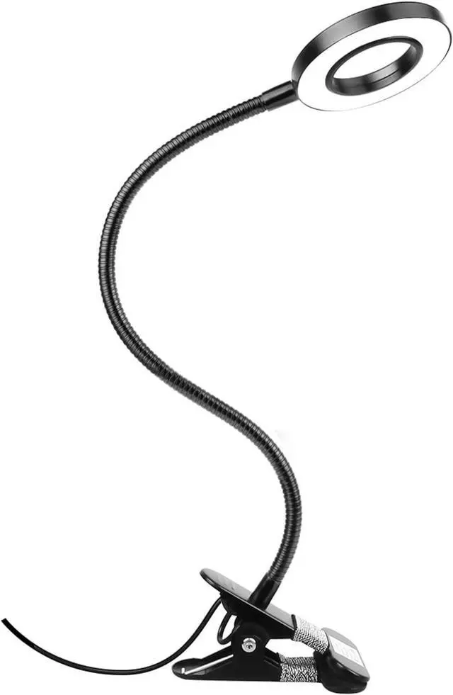 Main image of Desk Clip on Lamp for Reading Home Office, 10 Dimmable Brightness 3 Modes, Ring/ Clamp Light for Bed Headboard, Craft, Computer, Video Call