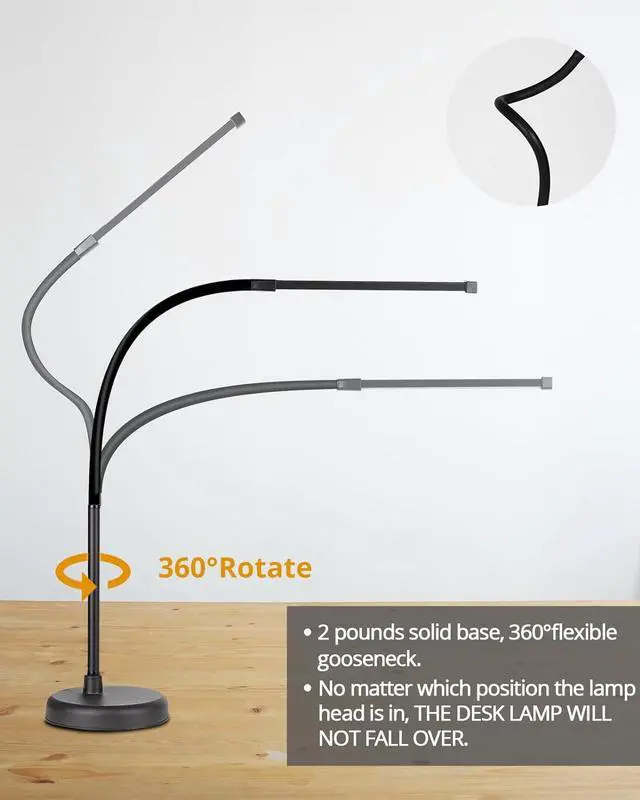 Alt view image 2 of 6 - LED Desk Lamp, Swing Arm Architect Task Lamp with Long Flexible Gooseneck, 3 Color Modes, and USB Adapter, Dimmable Desk Light for Home/Office/Drafting/Reading/Piano