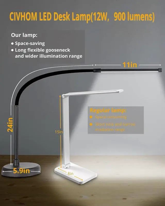 Alt view image 4 of 6 - LED Desk Lamp, Swing Arm Architect Task Lamp with Long Flexible Gooseneck, 3 Color Modes, and USB Adapter, Dimmable Desk Light for Home/Office/Drafting/Reading/Piano
