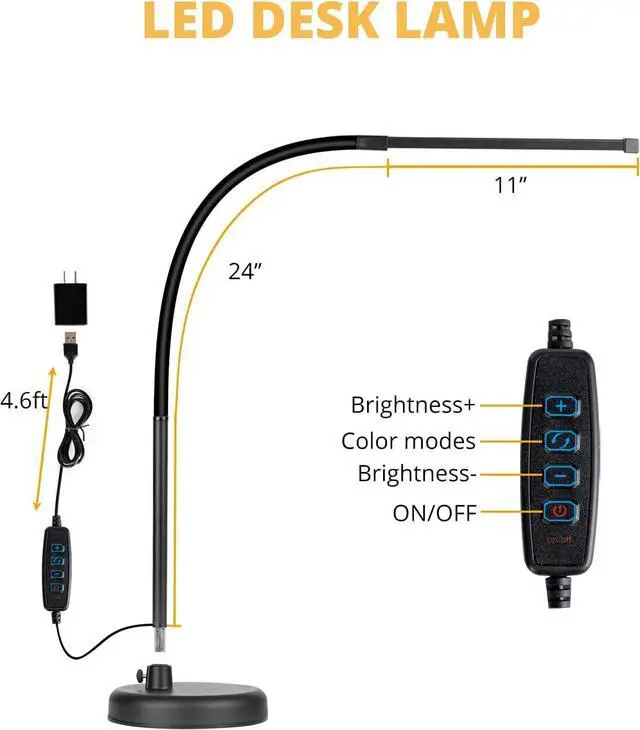 Alt view image 5 of 6 - LED Desk Lamp, Swing Arm Architect Task Lamp with Long Flexible Gooseneck, 3 Color Modes, and USB Adapter, Dimmable Desk Light for Home/Office/Drafting/Reading/Piano