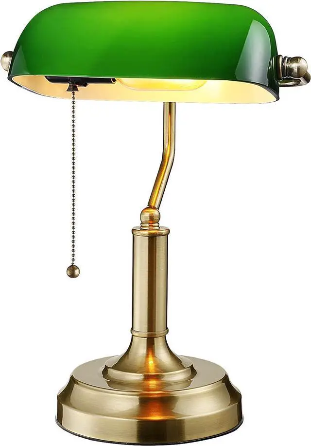Main image of TORCHSTAR Green Glass Bankers Desk Lamp, UL Listed, Antique Desk Lamps with Brass Base, Traditional Library Lamp with Pull Chain, E26 Base, Vintage Desk Lamp for Office, Study Room