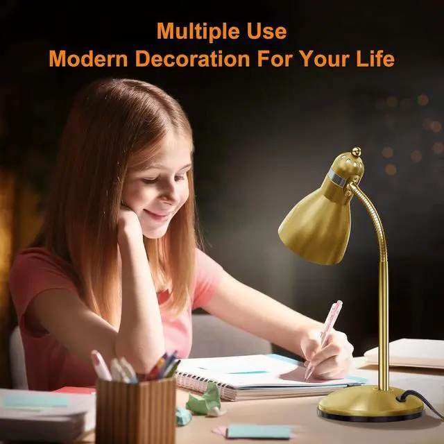 Alt view image 7 of 7 - LEPOWER Metal Desk Lamp, Adjustable Goose Neck Table Lamp, Eye-Caring Study Desk Lamps for Bedroom, Study Room and Office (Gold)