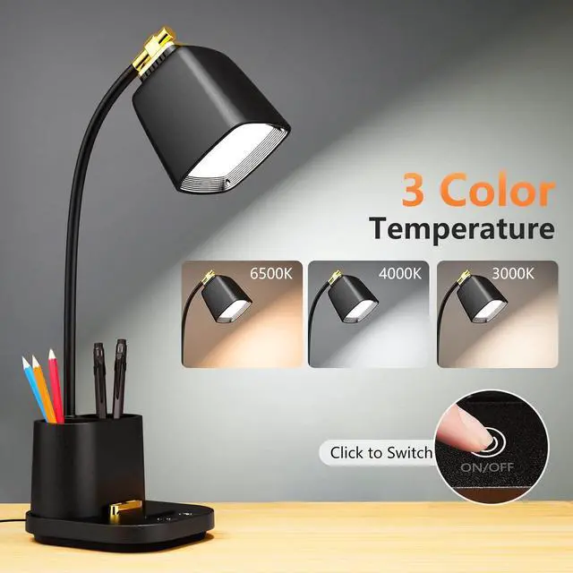 Alt view image 2 of 7 - LED Desk Lamp with USB Charging Port Touch Control 3 Color Modes, Stepless Dimming,Eye-Caring LED Table Lamp for Home,Office,Bedroom,Reading,Work,Study,Gooseneck Lamp, 5V, 2.4A