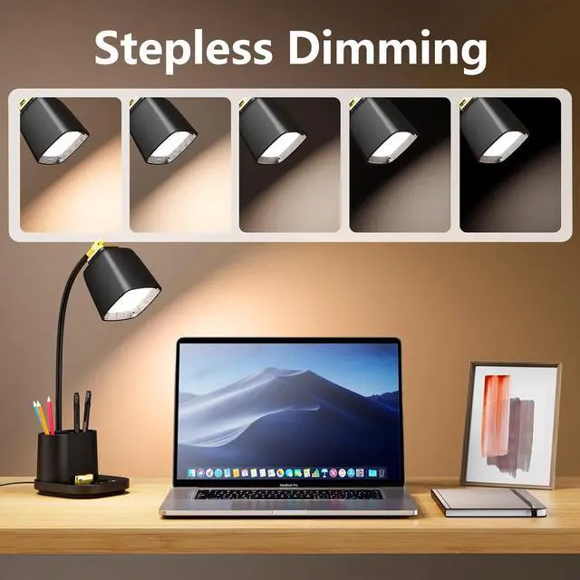 Alt view image 3 of 7 - LED Desk Lamp with USB Charging Port Touch Control 3 Color Modes, Stepless Dimming,Eye-Caring LED Table Lamp for Home,Office,Bedroom,Reading,Work,Study,Gooseneck Lamp, 5V, 2.4A