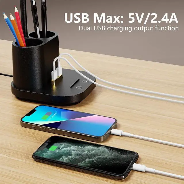 Alt view image 4 of 7 - LED Desk Lamp with USB Charging Port Touch Control 3 Color Modes, Stepless Dimming,Eye-Caring LED Table Lamp for Home,Office,Bedroom,Reading,Work,Study,Gooseneck Lamp, 5V, 2.4A