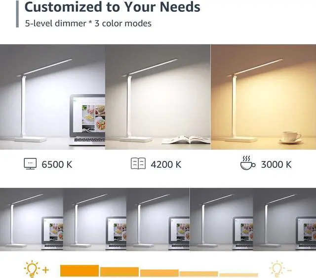 Alt view image 3 of 7 - Lepro LED Desk Lamp, Metal Desk Light 9W 550lm, Dimmable Home Office Desktop Task Lamp Touch Control, 3 Color Modes, School Supplies College Dorm Room Essentials, Reading, Crafting, Sewing, White