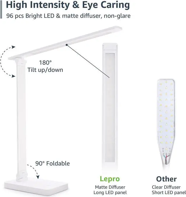 Alt view image 5 of 7 - Lepro LED Desk Lamp, Metal Desk Light 9W 550lm, Dimmable Home Office Desktop Task Lamp Touch Control, 3 Color Modes, School Supplies College Dorm Room Essentials, Reading, Crafting, Sewing, White