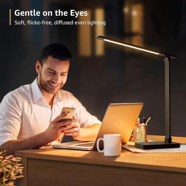 Alt view image 3 of 7 - Lepro LED Desk Lamp for Home Office, 9.5W 750LM Metal Touch Control Desk Light, 5 Color Modes 5 Brightness Level, Eye Caring Task Lamp For Reading, Sewing, Crafts, School Supplies, Puzzle Light, Black