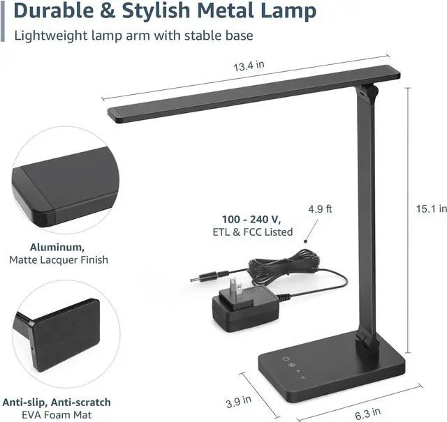 Alt view image 6 of 7 - Lepro LED Desk Lamp for Home Office, 9.5W 750LM Metal Touch Control Desk Light, 5 Color Modes 5 Brightness Level, Eye Caring Task Lamp For Reading, Sewing, Crafts, School Supplies, Puzzle Light, Black