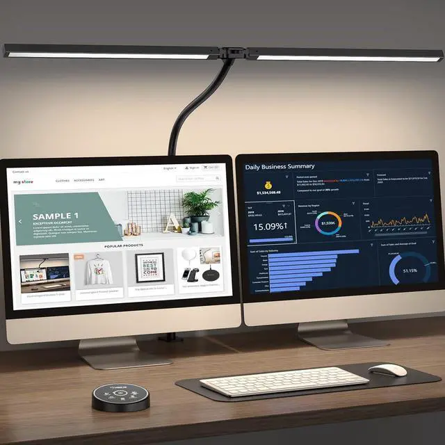 Main image of Led Desk Lamp for Office Home - Eye Caring Architect lamp with Clamp,Dual Screen Computer Monitor Gooseneck Smart Light: 24W 5 Color Flexible Adjustable Lighting Table Lamp for Study Drafting