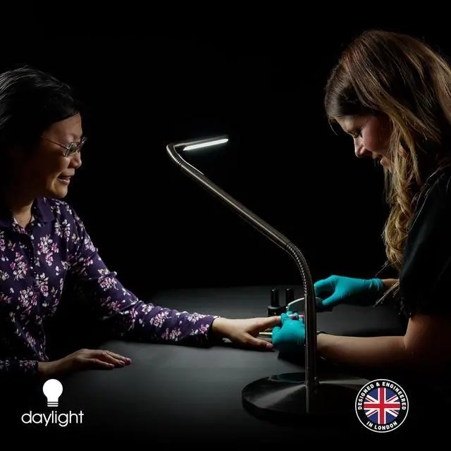 Alt view image 3 of 7 - Daylight Company, LLC U35108 Slimline 3 Table Lamp-LED-80 CRI-Eye Care-4 Brightness Levels, 3,000 LUX at 30 cm, 1,065 LUMENS-4 Step DIMMER Mode, Brushed Steel, 25.6 x 30 x .8