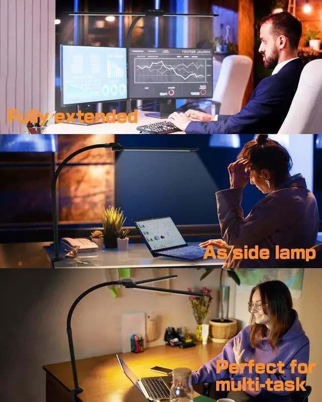 Alt view image 6 of 7 - Desk Lamp with Clamp for Home Office - Eye-Caring Office Computer Led Desk Light with Flexible Gooseneck, 22W Bright Architect Study Clip Lamp for Desk Adjustable Task Lighting Stepless Dimming
