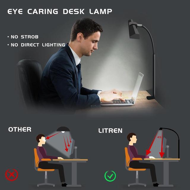 Alt view image 2 of 6 - LED Desk Lamps for Home Office Eye-Caring Architect Lamp with Clamp 3 Colors 10 Brightness Adjustable Gooseneck Table Light with Key Control Workbench LED Reading Lamp [with Adatper]