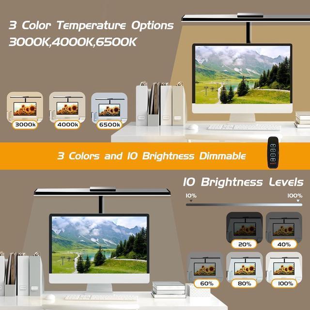 Alt view image 3 of 6 - LED Desk Lamps for Home Office Eye-Caring Architect Lamp with Clamp 3 Colors 10 Brightness Adjustable Gooseneck Table Light with Key Control Workbench LED Reading Lamp [with Adatper]