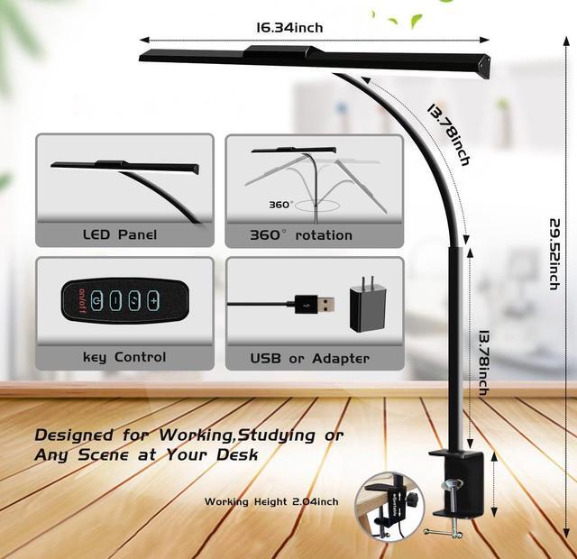Alt view image 5 of 6 - LED Desk Lamps for Home Office Eye-Caring Architect Lamp with Clamp 3 Colors 10 Brightness Adjustable Gooseneck Table Light with Key Control Workbench LED Reading Lamp [with Adatper]