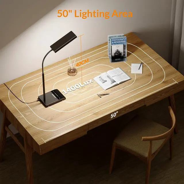 Alt view image 4 of 7 - LEPOWER Desk Lamp, 800LM LED for Home Office, 12W Reading for Desk, Eye-Caring Light, Touch Table Gooseneck Lamp, 50 Lighting Modes, Bright for Bedroom, Study (Black)
