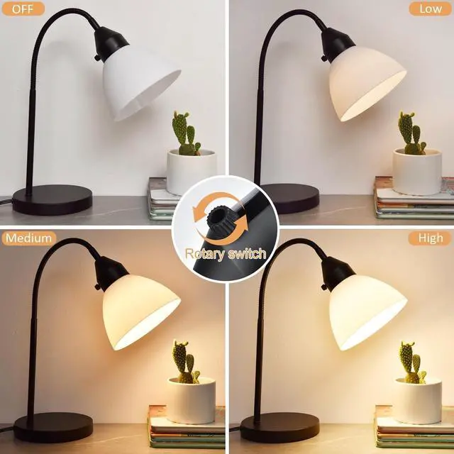 Alt view image 2 of 7 - LED Desk Lamp for Home Office, 3 Levels Dimmable Reading Light Flexible Gooseneck Table Lamp for Bedside Office, Rotary Switch Control, Bulb Included