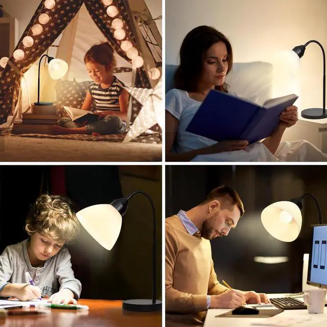 Alt view image 6 of 7 - LED Desk Lamp for Home Office, 3 Levels Dimmable Reading Light Flexible Gooseneck Table Lamp for Bedside Office, Rotary Switch Control, Bulb Included