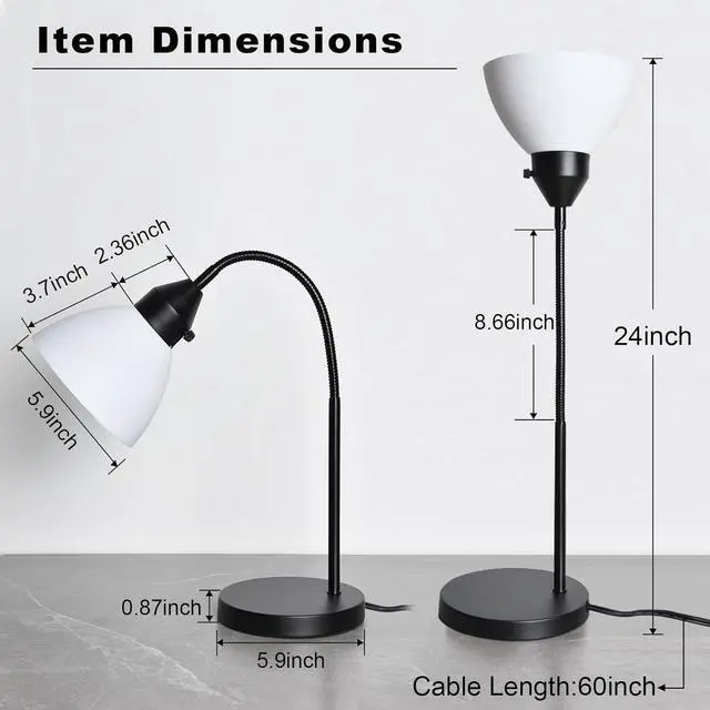 Alt view image 4 of 7 - LED Desk Lamp for Home Office, 3 Levels Dimmable Reading Light Flexible Gooseneck Table Lamp for Bedside Office, Rotary Switch Control, Bulb Included