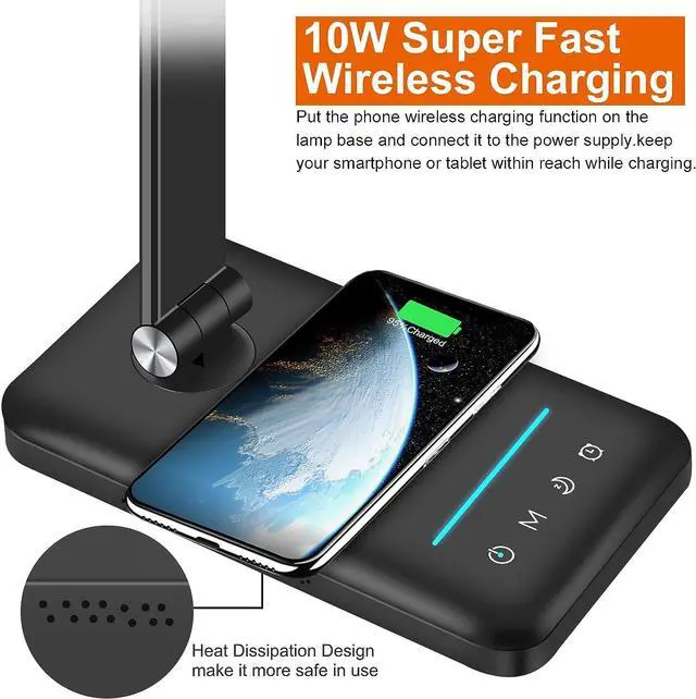 Alt view image 2 of 7 - AFROG 8-in-1 4th Gen Multifunctional LED Desk Lamp with 10W Fast Wireless Charger,USB Charging Port,1200Lux Super Bright,5 Lighting Mode,7 Brightness£¬40 Min Timer,Night Light Function,5000K