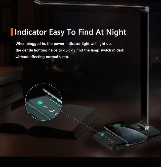 Alt view image 3 of 7 - AFROG 8-in-1 4th Gen Multifunctional LED Desk Lamp with 10W Fast Wireless Charger,USB Charging Port,1200Lux Super Bright,5 Lighting Mode,7 Brightness£¬40 Min Timer,Night Light Function,5000K