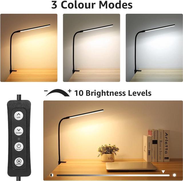 Alt view image 2 of 7 - Lepro Clip on Desk Lamp LED Reading Light Dimmable USB Clamp Lamp with 3 Color Modes 10 Brightness, Adjustable Flexible Gooseneck Table Light for Bed Headboard, Nail, Home Office, Computer(Black)