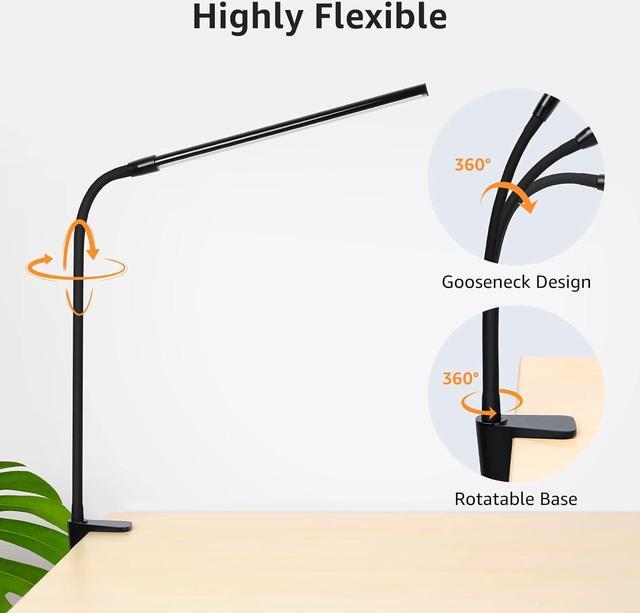 Alt view image 5 of 7 - Lepro Clip on Desk Lamp LED Reading Light Dimmable USB Clamp Lamp with 3 Color Modes 10 Brightness, Adjustable Flexible Gooseneck Table Light for Bed Headboard, Nail, Home Office, Computer(Black)