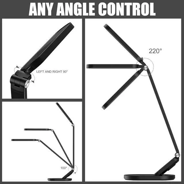 Alt view image 3 of 7 - LED Desk Lamp, Eye-Caring Table Lamps Natural Light Protects Eyes Dimmable Office Lamp with 5 Color Modes USB Charging Port Touch Control and Memory Function, 10W Reading Lamp,Black