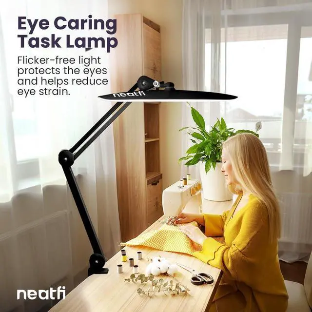Alt view image 3 of 7 - Neatfi XL 2,200 Lumens LED Task Lamp, 24W Super Bright Desk Lamp, 117 Pcs SMD LED, 4 Level Brightness, Dimmable, Task LED Light for Home, Office, Workbench (Non-CCT, Black)