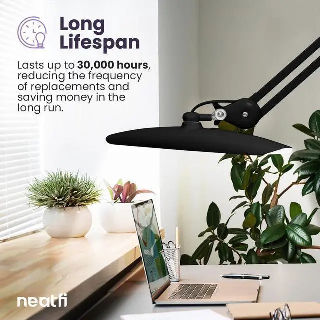 Alt view image 4 of 7 - Neatfi XL 2,200 Lumens LED Task Lamp, 24W Super Bright Desk Lamp, 117 Pcs SMD LED, 4 Level Brightness, Dimmable, Task LED Light for Home, Office, Workbench (Non-CCT, Black)