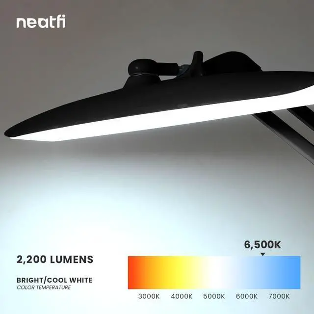 Alt view image 5 of 7 - Neatfi XL 2,200 Lumens LED Task Lamp, 24W Super Bright Desk Lamp, 117 Pcs SMD LED, 4 Level Brightness, Dimmable, Task LED Light for Home, Office, Workbench (Non-CCT, Black)