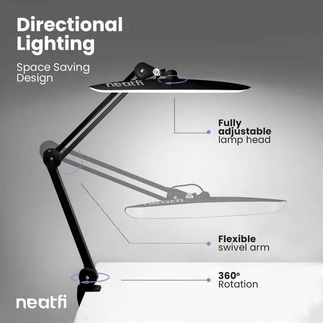 Alt view image 6 of 7 - Neatfi XL 2,200 Lumens LED Task Lamp, 24W Super Bright Desk Lamp, 117 Pcs SMD LED, 4 Level Brightness, Dimmable, Task LED Light for Home, Office, Workbench (Non-CCT, Black)