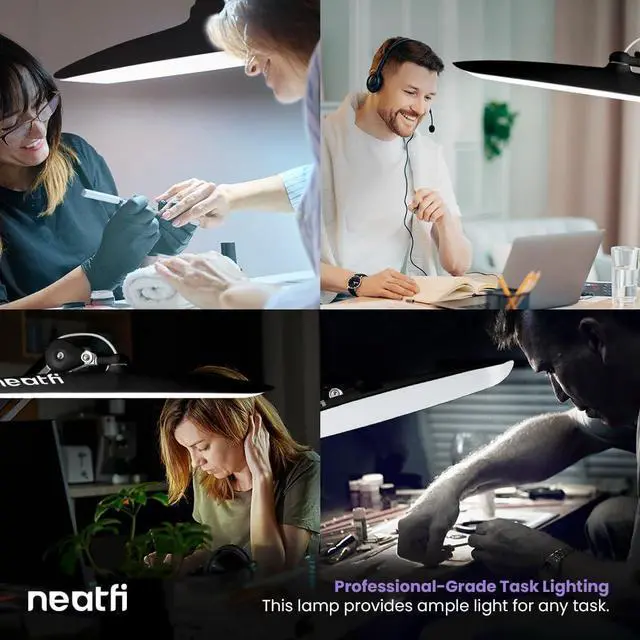Alt view image 7 of 7 - Neatfi XL 2,200 Lumens LED Task Lamp, 24W Super Bright Desk Lamp, 117 Pcs SMD LED, 4 Level Brightness, Dimmable, Task LED Light for Home, Office, Workbench (Non-CCT, Black)