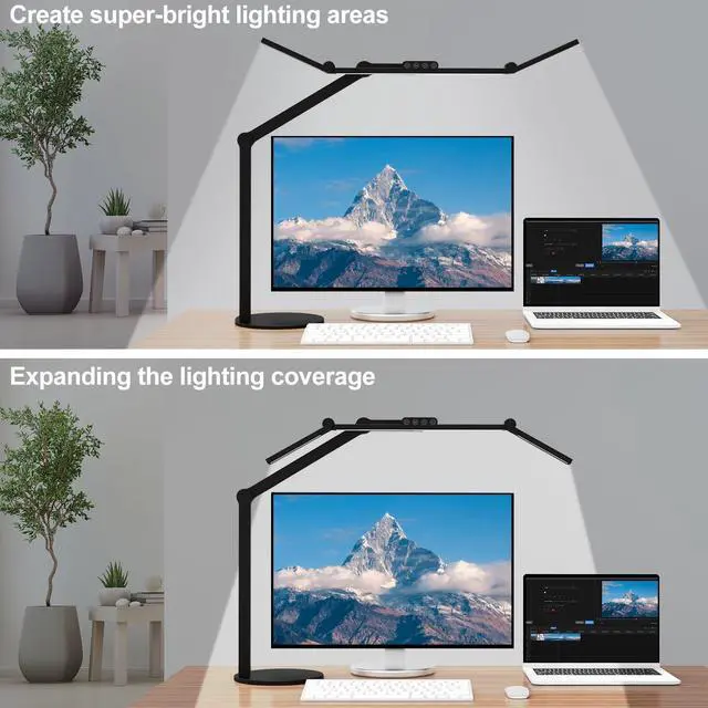 Alt view image 2 of 6 - Micomlan Architect Desk Lamp with Atmosphere Lighting, Adjustable Led Desk Light for Home Office with Base, 24W Bright Auto Dimming Table Light with Rotatable Swing Arm for Workbench Computer