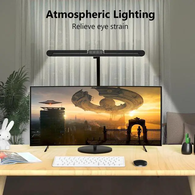 Alt view image 3 of 6 - Micomlan Architect Desk Lamp with Atmosphere Lighting, Adjustable Led Desk Light for Home Office with Base, 24W Bright Auto Dimming Table Light with Rotatable Swing Arm for Workbench Computer
