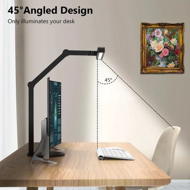 Alt view image 4 of 6 - Micomlan Architect Desk Lamp with Atmosphere Lighting, Adjustable Led Desk Light for Home Office with Base, 24W Bright Auto Dimming Table Light with Rotatable Swing Arm for Workbench Computer