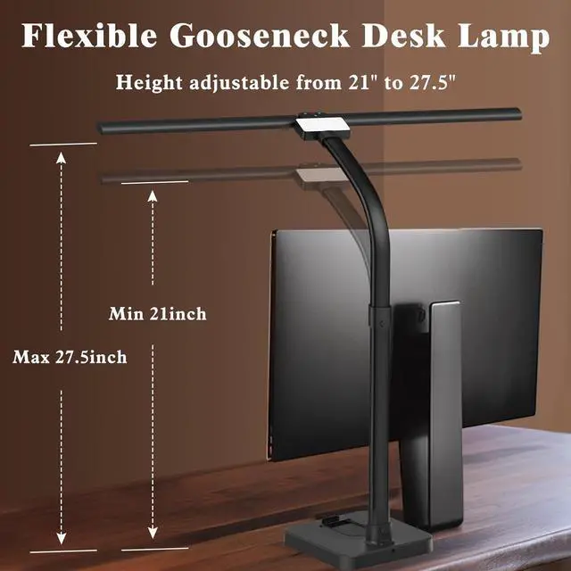 Alt view image 3 of 7 - LED Desk Lamp for Home Office, 24W Bright Desk Lamp with Phone Holder Base - 25 Lighting Modes Eye-Caring Desk Light Adjustable Gooseneck Lamp for Workbench Drafting Reading Study