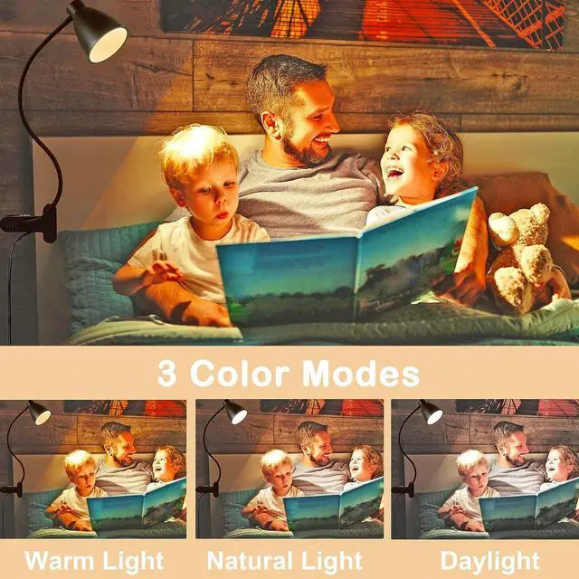 Alt view image 2 of 7 - BOHON Desk Lamp 3 Color Modes 10 Brightness Dimmer Reading Light 10W 38 LED Clamp Lamp with Auto Off Timer 360° Flexible Gooseneck Clip on Light for Bed Bedside, AC Adapter Include